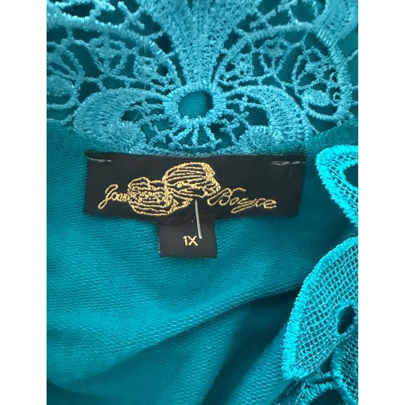 Jou Jou Womens Top 1X Turquoise Cold Shoulder Lace Trim Long Sleeve Blouse QVC - Picture 6 of 7